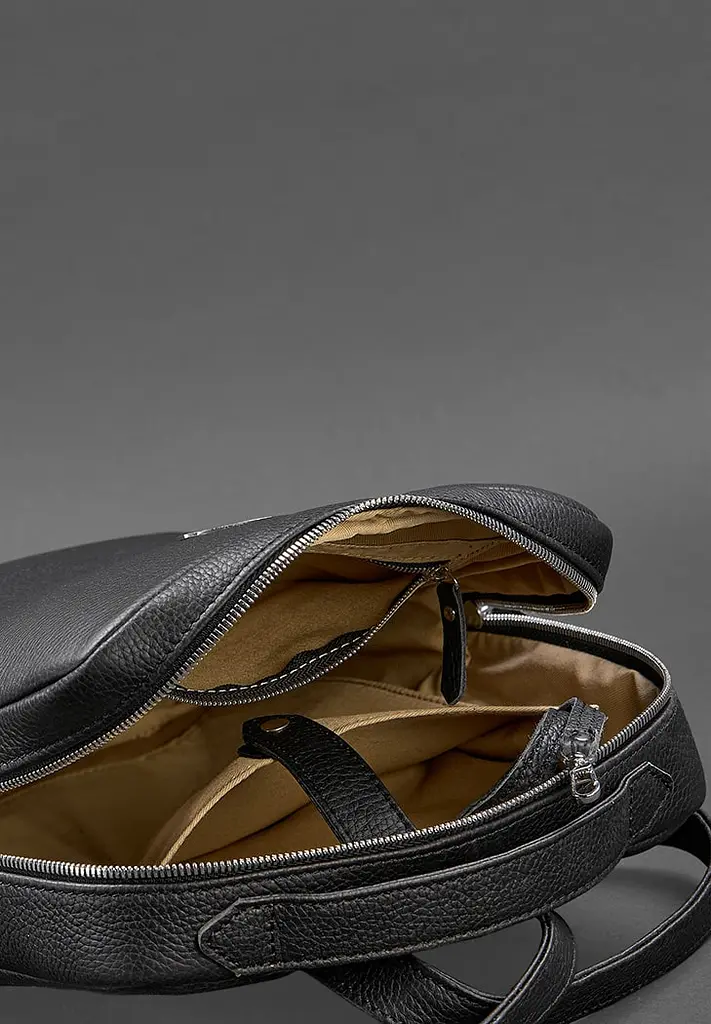 Кожаный женский городской рюкзак на молнии Cooper черный флотар - фото 6