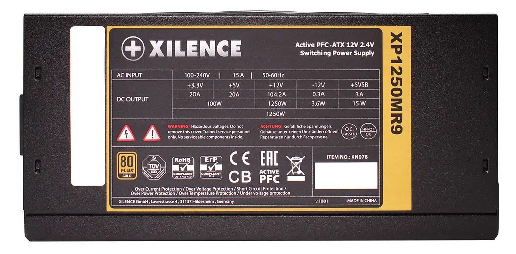 Блок живлення 1250W Xilence XP1250MR9 Performance X 80+ Золотистий, 140mm, Modular, Retail Box - фото 5