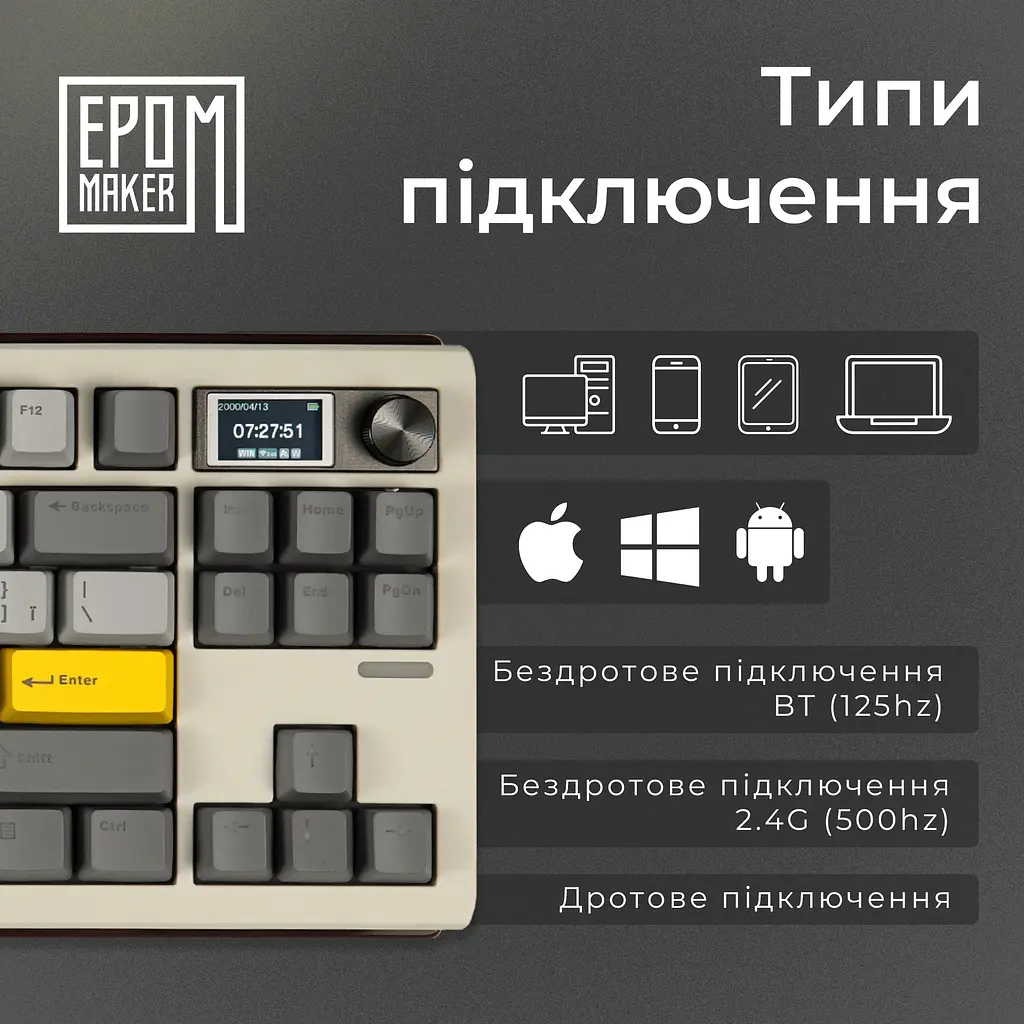 Клавіатура Epomaker Shadow-S Mulan White механічна бездротова (SHS-W-M) - фото 10
