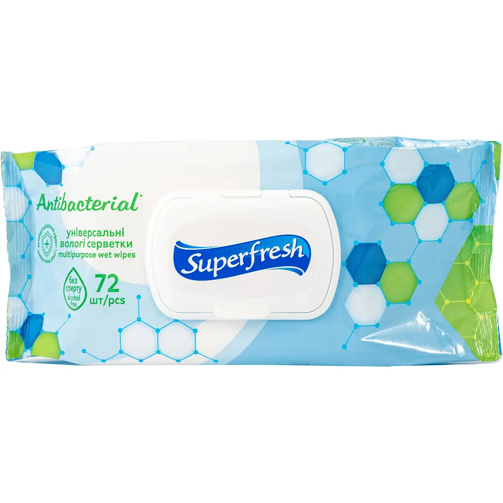 Серветка волога Superfresh Antibacterial з клапаном 72 шт.