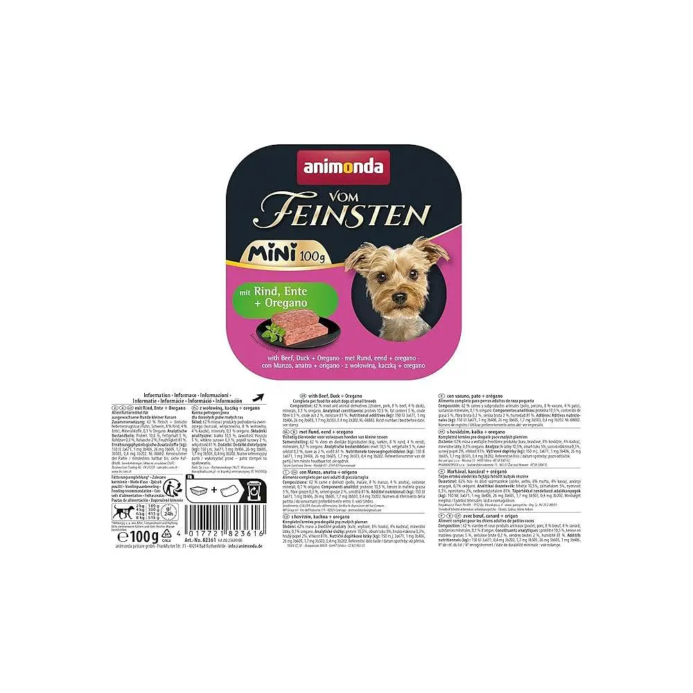 Влажный корм Animonda Vom Feinsten Adult Mini для собак мини-род, с говядиной, уткой + орегано 100 г - фото 3