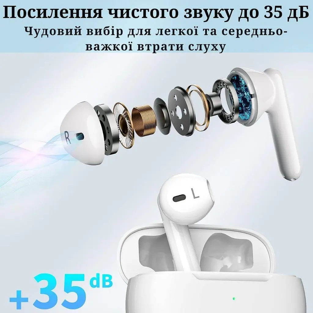 Слуховий апарат AIMED NO-EARBUDS Series HEARING AID без вушних затичок колір білий - фото 8