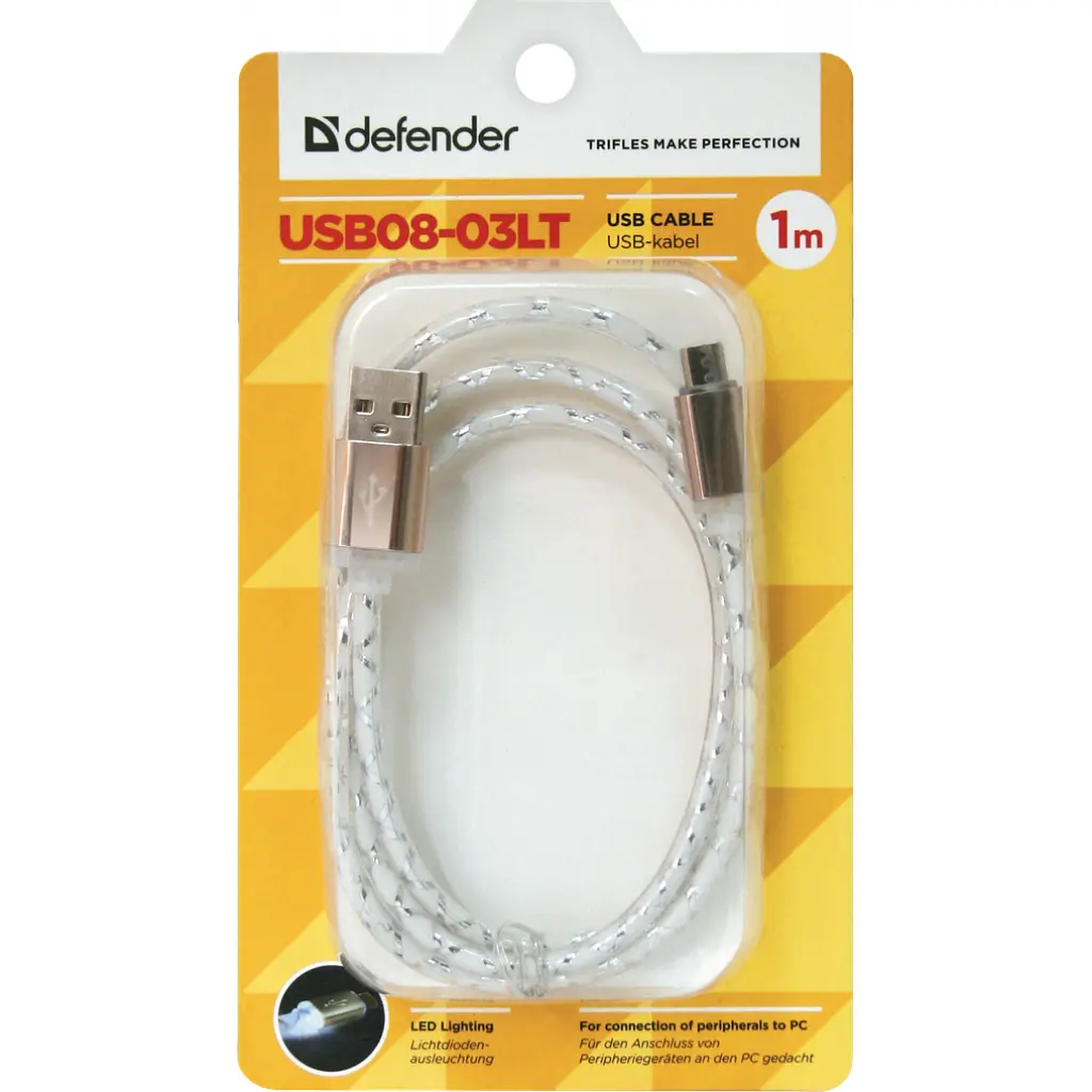 Дата кабель USB 2.0 AM to Micro 5P 1.0m GrayLED backlight Defender (87554) - фото 3
