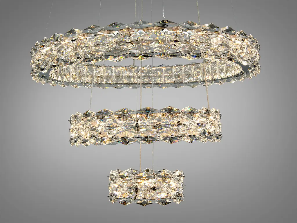 Підвісна LED люстра Diasha 7895/600+400+200CH з кришталем, хром, 70 W, з пультом, освітлення 10-20 м2 - фото 2