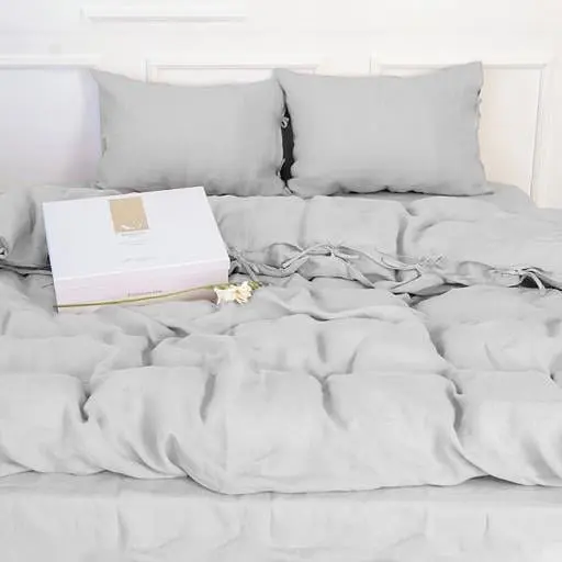 Комплект постільної білизни MirSon Natural Linen Beatrice льон полуторний євро світло-сірий (2200008247751) - фото 4