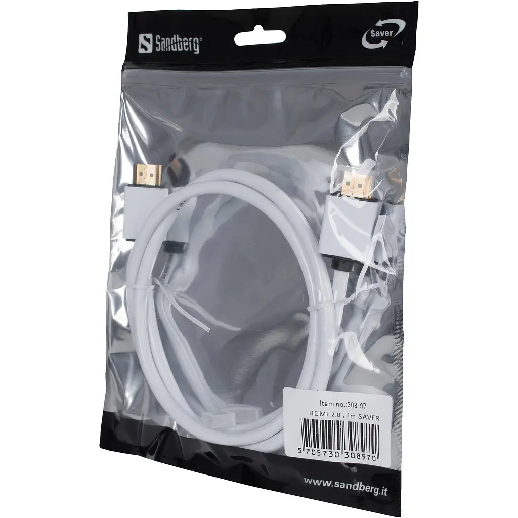 Кабель мультимедійний HDMI to HDMI 1.0m 2.0 white Sandberg (308-97) - фото 2