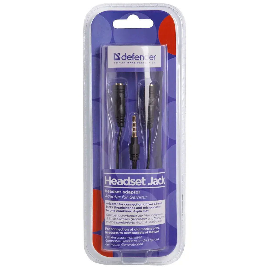 Перехідник Jack 3.5mm M 4pin to 2 Jack 3.5mm F (Audio+MIC) Headset Jack Defender (63012) - фото 2