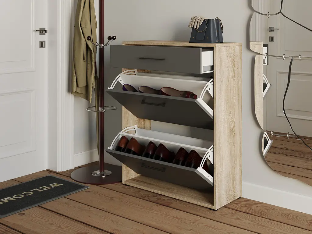 Полиця для взуття Flamecame на 3 шухляди з ДСП II FT-7 Дуб сонома Антрацит - фото 2