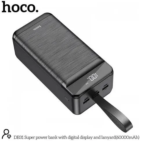 Портативна батарея Hoco Super DB31 60000mAh + Lightning роз'єм та ремінець чорна - фото 2