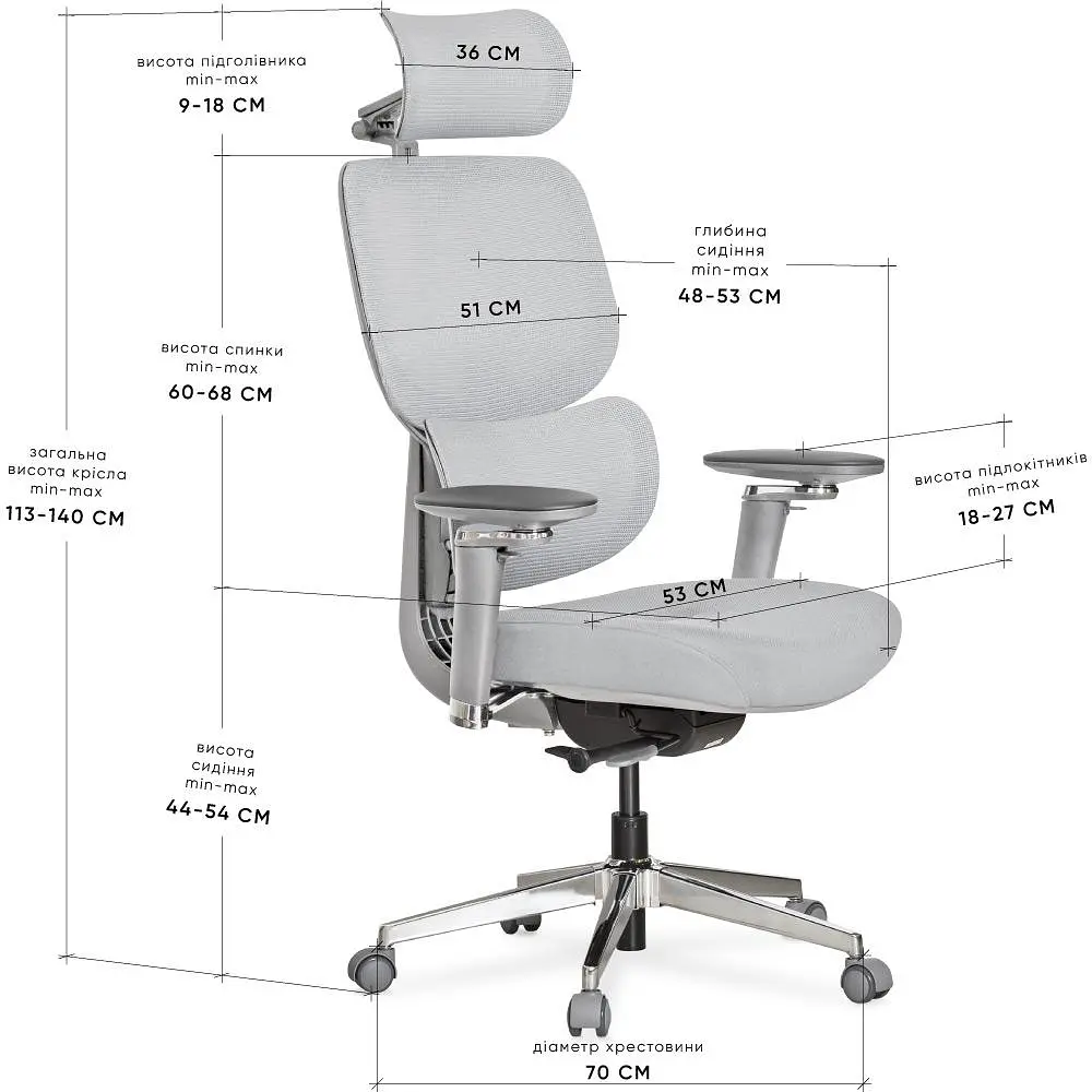 Крісло Mealux D2 Air Fabric Grey ( HF-D2 F/G)  - фото 3