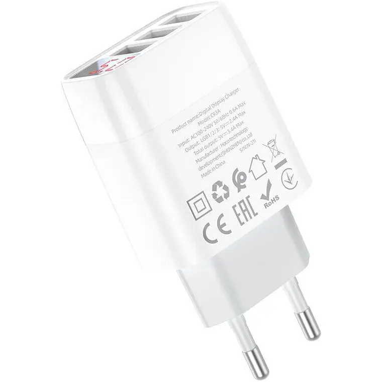 Мережевий зарядний пристрій Hoco C93A 3-USB White [112164] - фото 6
