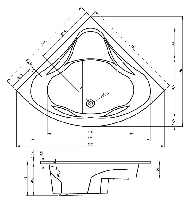 Ванна акриловая Rho Neo 150x150 BC3500500000000 Белый - фото 2