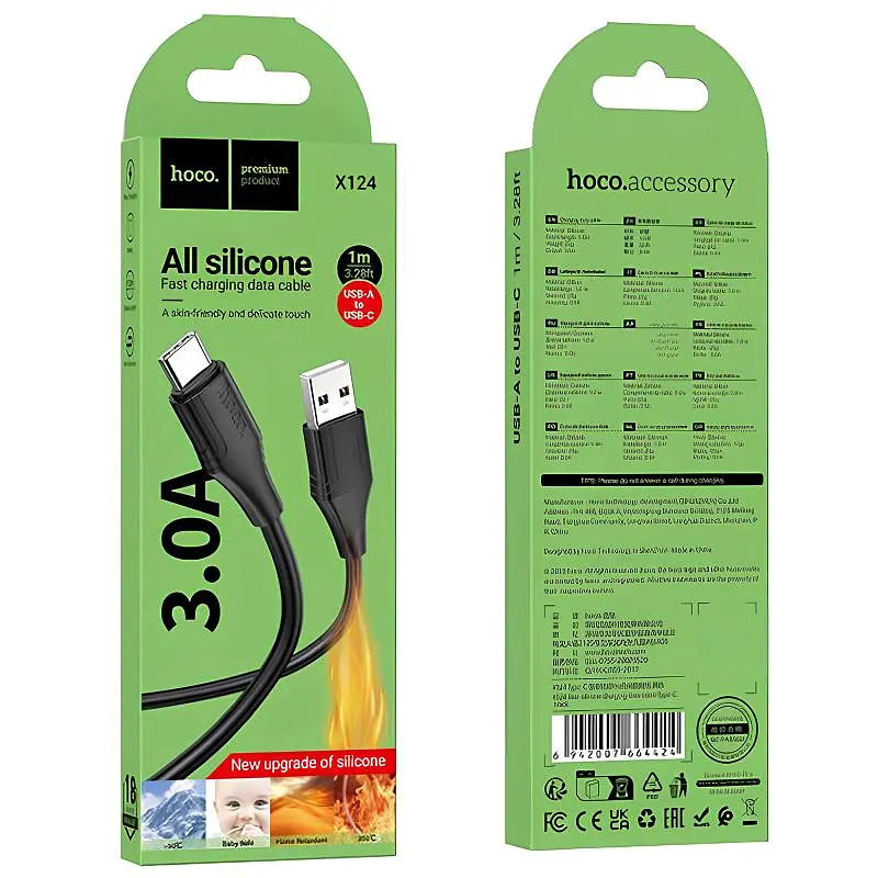 Дата кабель Hoco X124 Bien silicone USB to Type-C 3A (1m) Black - фото 4