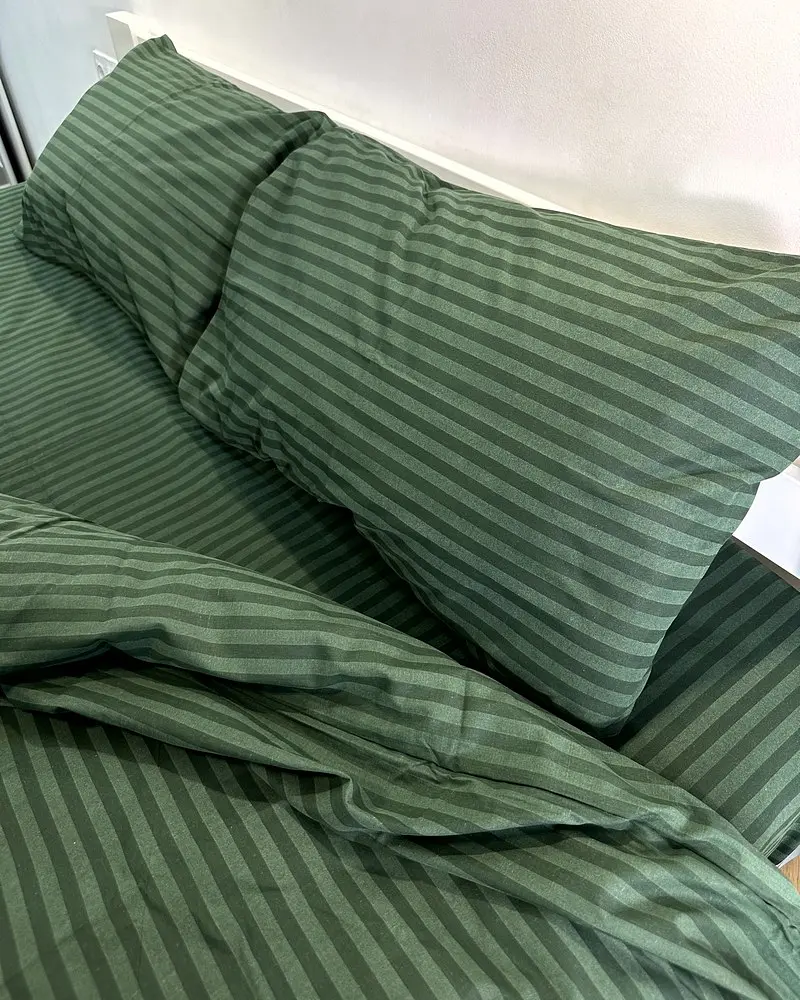 Постільна білизна LARA бязь-страйп Green d11225e160 з простирадлом на резинці 160х200х25 євро 200х220 см - фото 2