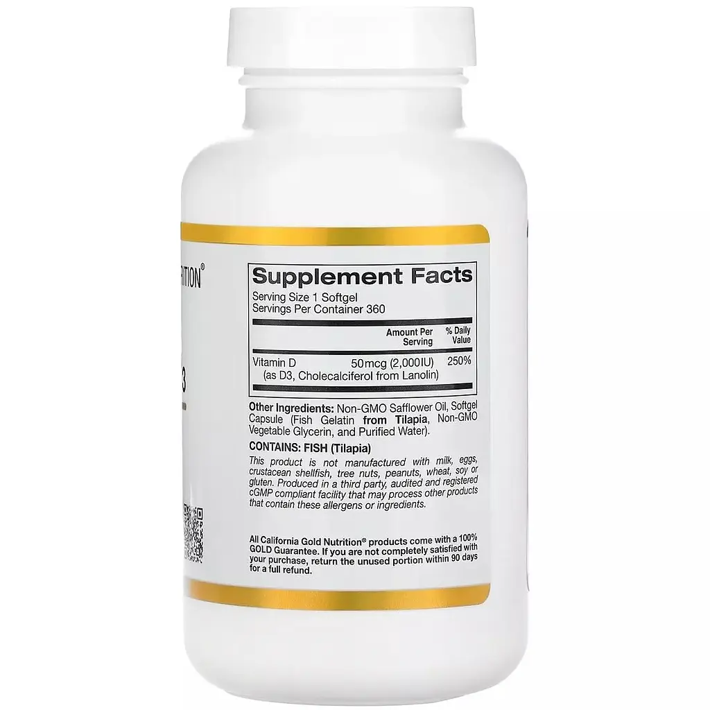 Вітамін D3 California Gold Nutrition Vitamin D3 50 мкг 360 желатинових капсул - фото 2