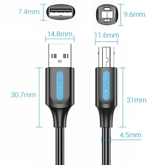 Кабель USB 2.0 AM-BM, 1.5м, 480Mbps Printer PVC черный Vention - фото 3