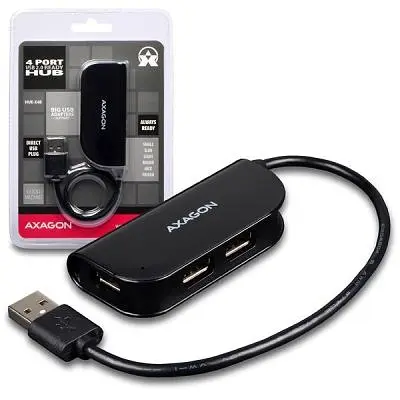 Концентратор Axagon USB 2.0 to 4xUSB 2.0 0.2m black (HUE-X4B) - фото 2