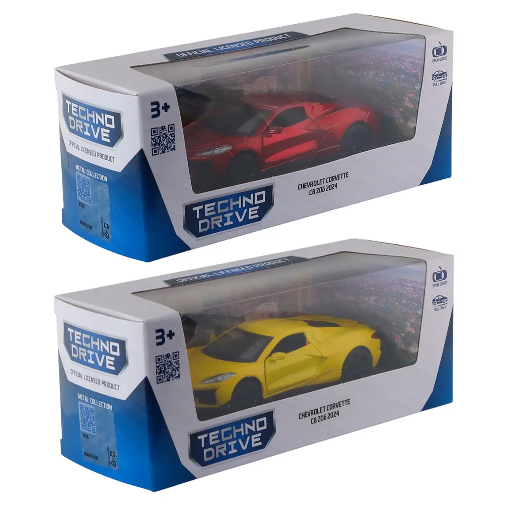 Автомодель TechnoDrive Chevrolet Corvette C8 Z06, 2024 (жовтий, червоний) (250310) - фото 13