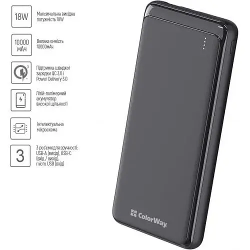 Зовнішній акумулятор ColorWay 10000mAh 18w - фото 3