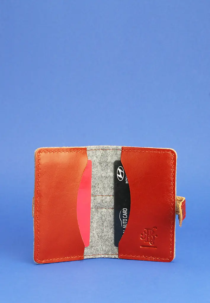 Фетровий кард-кейс (візитниця) 6.1 з шкіряними коричневими вставками - фото 3