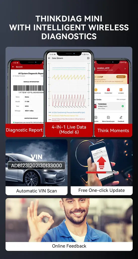 Універсальний автосканер Мультимарочний OBD2 Thinkcar ThinkDiag Mini Професійний діагностичний автомобільний сканер ОБД2, EOBD, ELM327 (19804) - фото 7