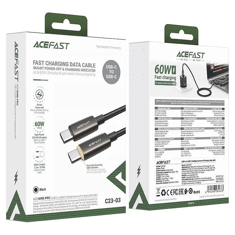 Дата кабель Acefast C23-03 Type-C to Type-C 60W (1.2m) Black - фото 4