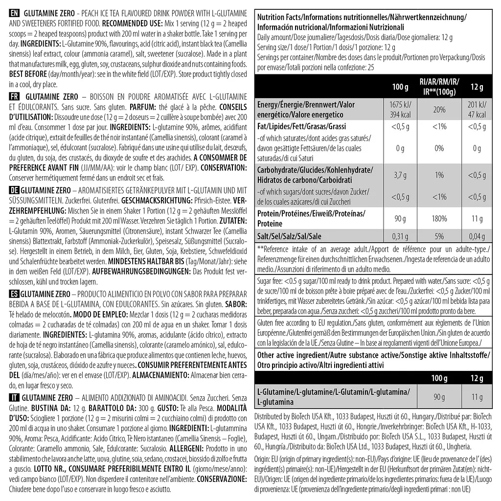Амінокислота BiotechUSA Glutamine Zero Персиковий чай 300 г - фото 2