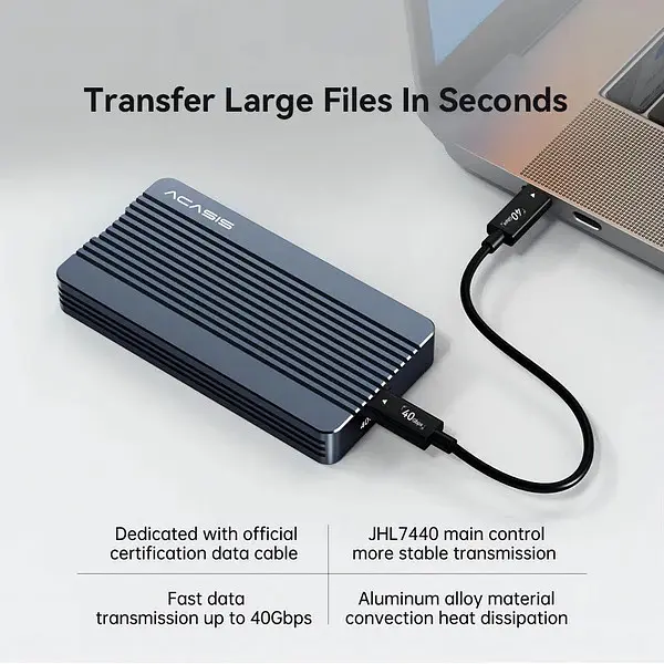 Зовнішній корпус Acasis TBU405Air для M.2 NVMe SSD, Thunderbolt 4/3/USB4, до 40 Гбіт/с (Сірий) - фото 4