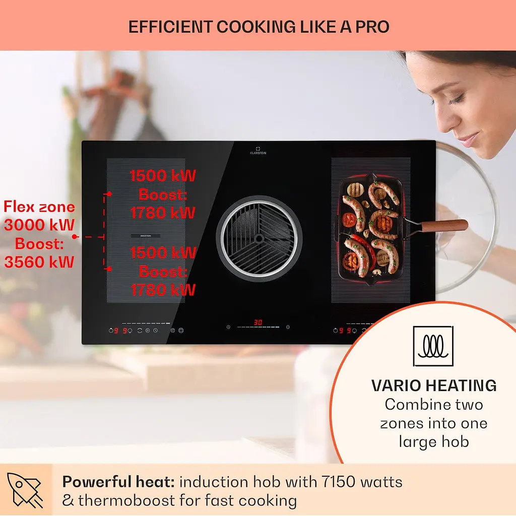 Варильна поверхня Klarstein Full House 3.0 Down Air System витяжка DownAir 655 м3/год (10040067) - фото 5