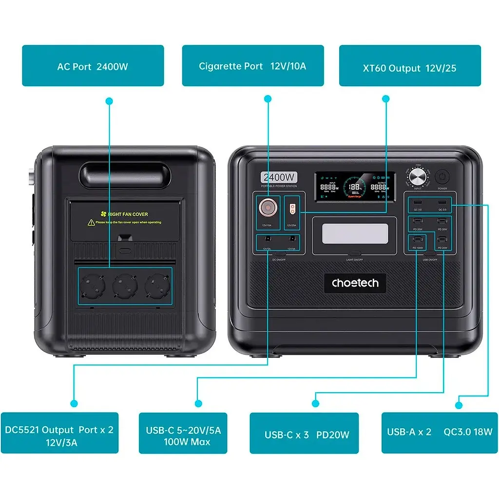Зарядна станція Choetech Portable Power Station 2400W (BS008) - фото 7