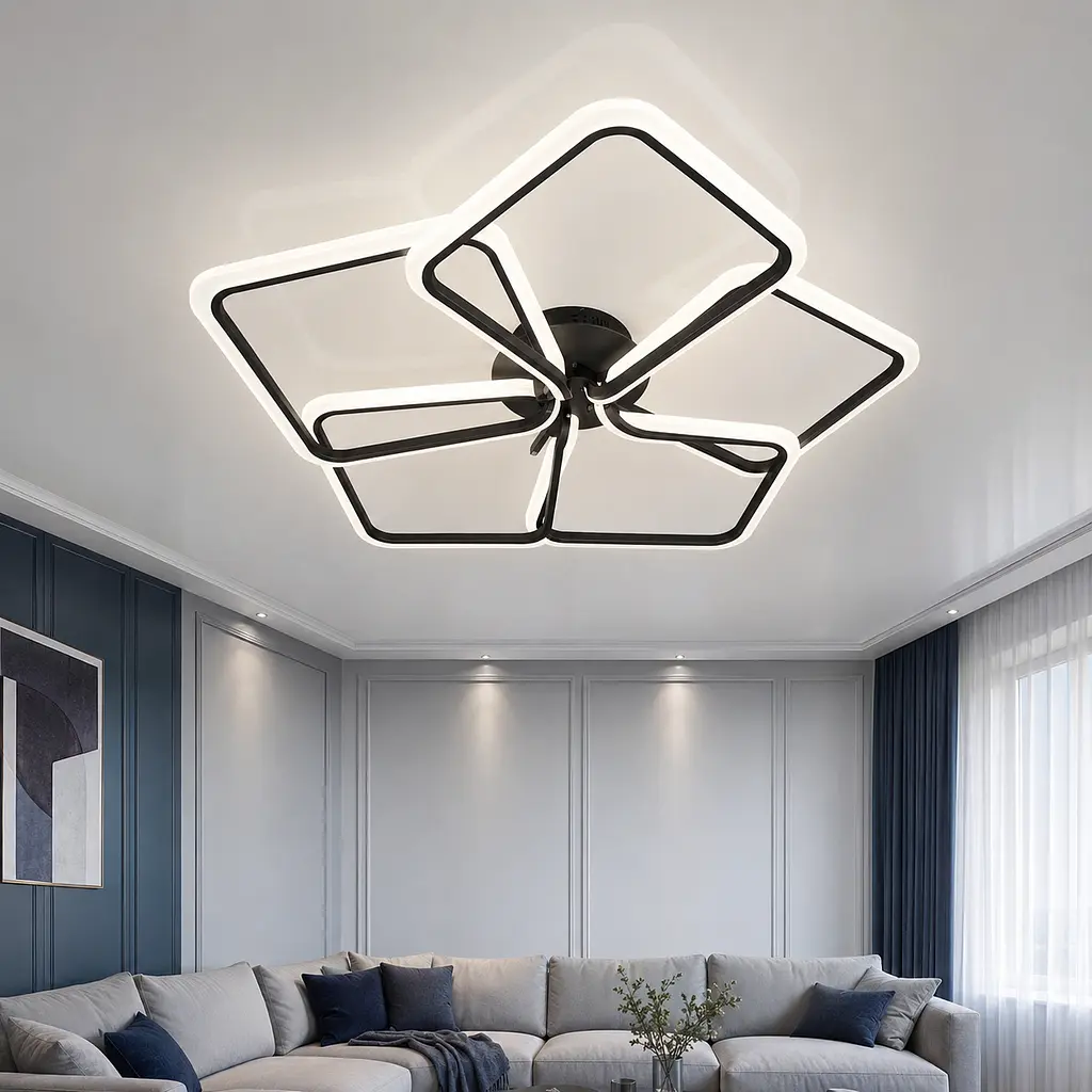 Чорна стельова LED люстра-квітка з 5 квадратними пелюстками Artlight 2406-5L-BK