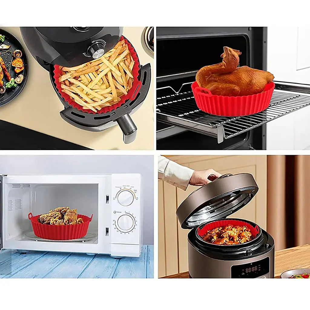 Кругла силіконова форма для аерогрилю, духовки та мультипечі 21х21 см, Kitchen Master Сірий 87959 - фото 7