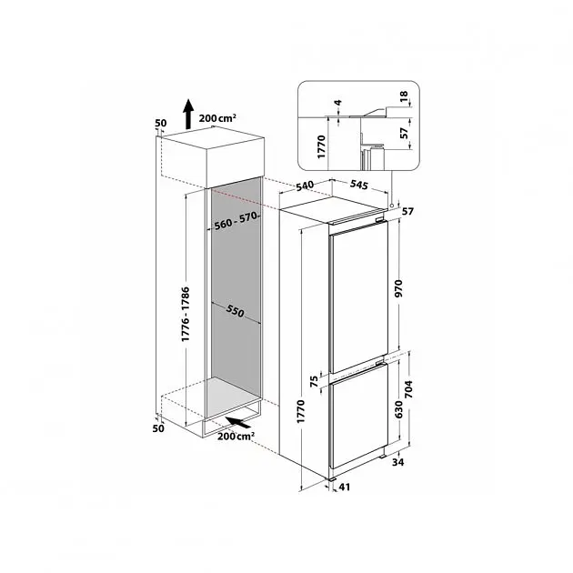 Встраиваемый холодильник с нижней морозильной камерой Whirlpool WHC18T341 2 двери A+ NF Белый (WHC18T341) - фото 2