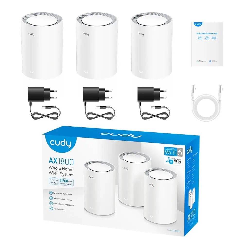 Маршрутизатор WiFi Mesh-система WiFi 6 Cudy M1800 (3-Pack) 3 штуки дводіапазонні гігабітні AX1800 (73-00516) - фото 5