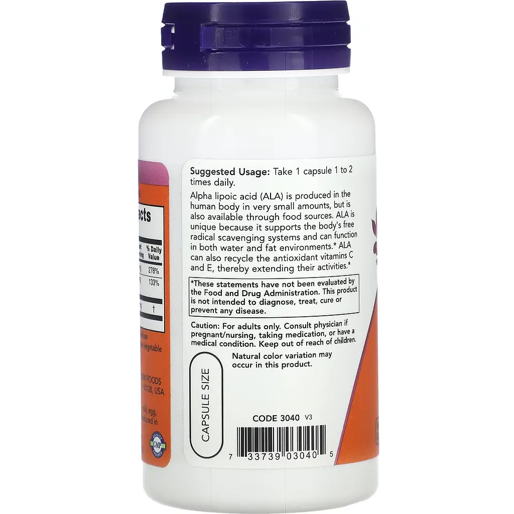 Альфа-ліпоєва кислота Now Foods Alpha Lipoic Acid 60 капcул - фото 3