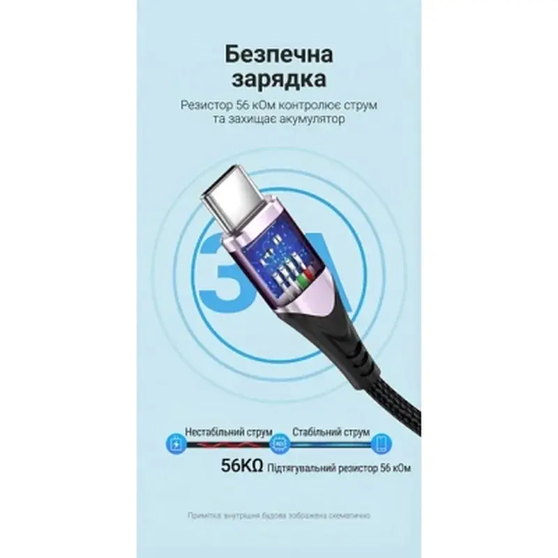 Дата кабель USB 2.0 AM to USB-C 1.5m 3A cotton braided aluminum purple Vention (CODVG) - фото 5
