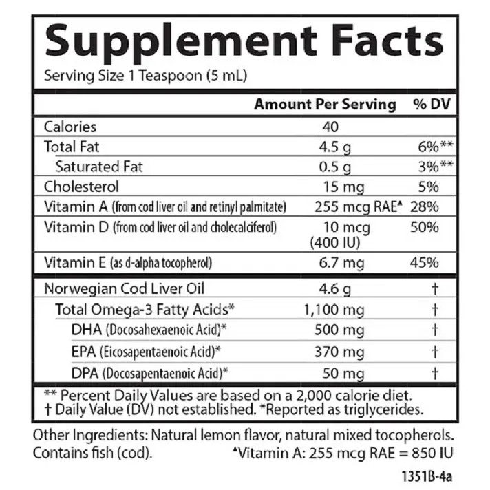 Жир печінки дикої норвезької тріски Carlson Cod Liver Oil смак лимону 500 мл - фото 2