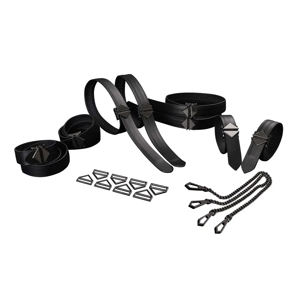Набір для бондажу LOCKINK 8-Bondage-Straps Restraint Set, 8 ременів зі шкіри, чорний
