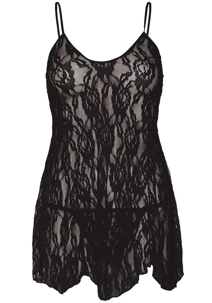 Пеньюар Leg Avenue Rose Lace Flair Chemise Black Plus Size - фото 2
