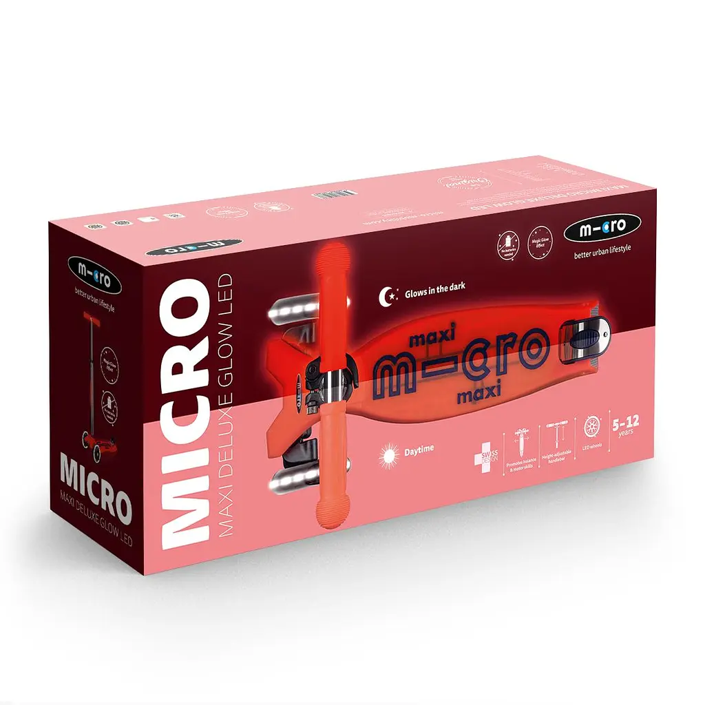 Самокат MICRO серії "Maxi Deluxe Glow LED" – ЧЕРВОНА АУРА (до 50 kg, 3-х колісний, світло) Micro MMD368 - фото 3