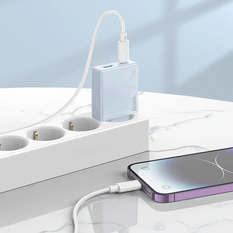 Адаптер мережевий HOCO Direct charger C142A |1USB/1Type-C, 20W/3A, PD/QC| - фото 2