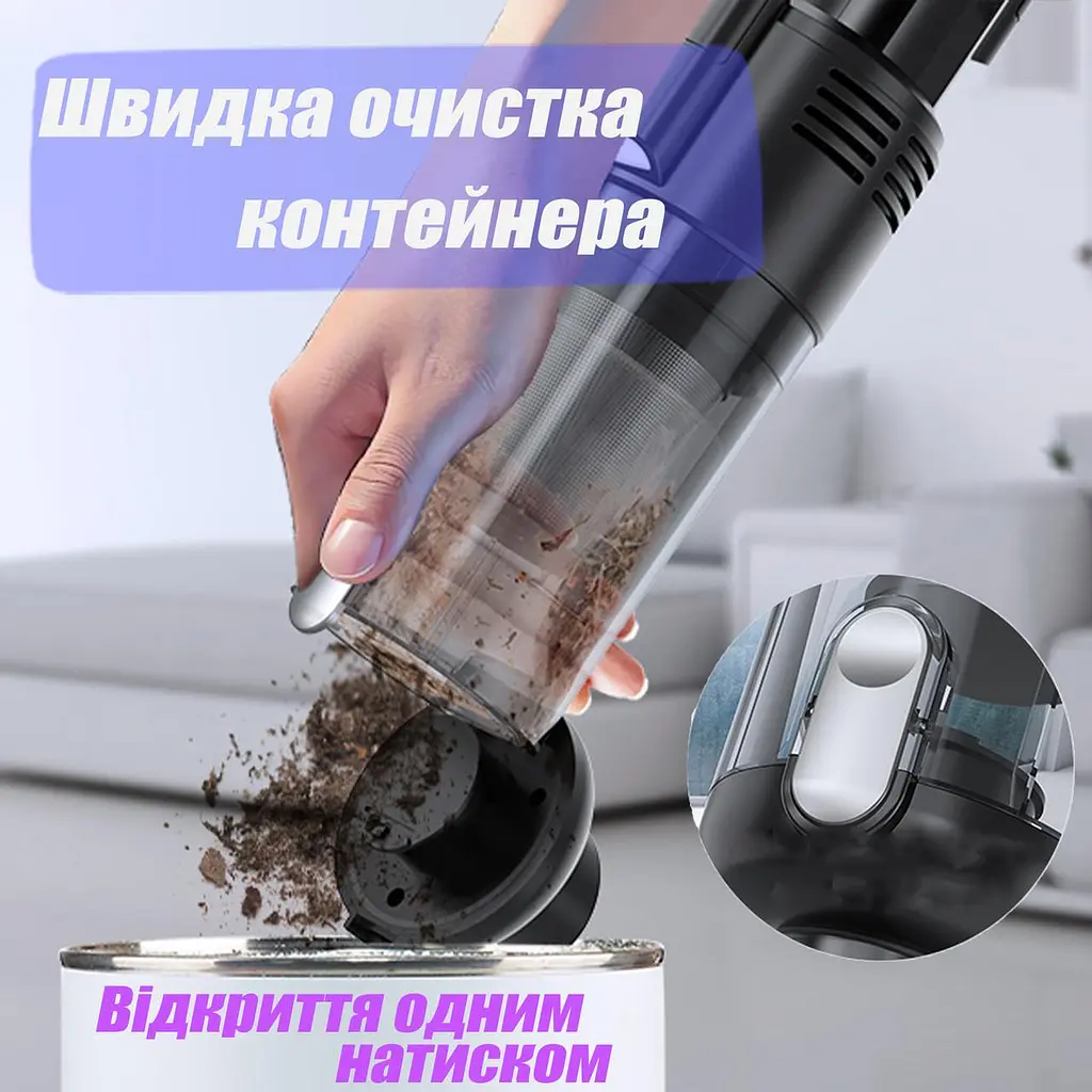 Потужний Автомобільний Пилосос Suitu USB Акумуляторний Пилосос для Машини та Будинку Ручний Автопилосос Бездротовий 120W - фото 2