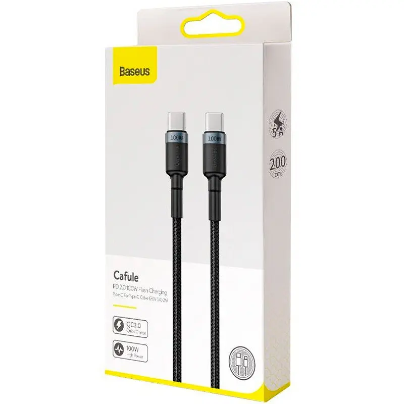 Кабель Baseus Cafule Cable Type-C to Type-C 100W 2m CATKLF-ALG1 Black-Grey - фото 4