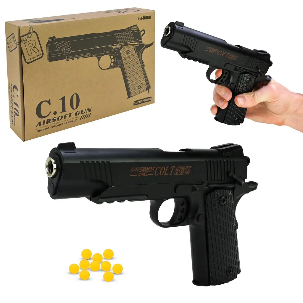 Іграшковий пневматичний пістолет Government Colt Automatic, чорна матова модель (C10)