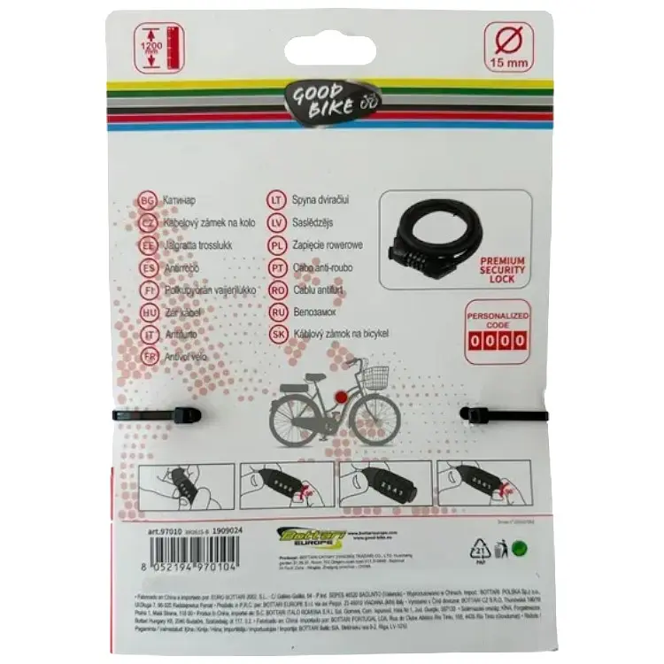Велозамок Good Bike Premium Security тросовий кодовий Ø15 x 1200 мм чорний (97010-IS) - фото 3