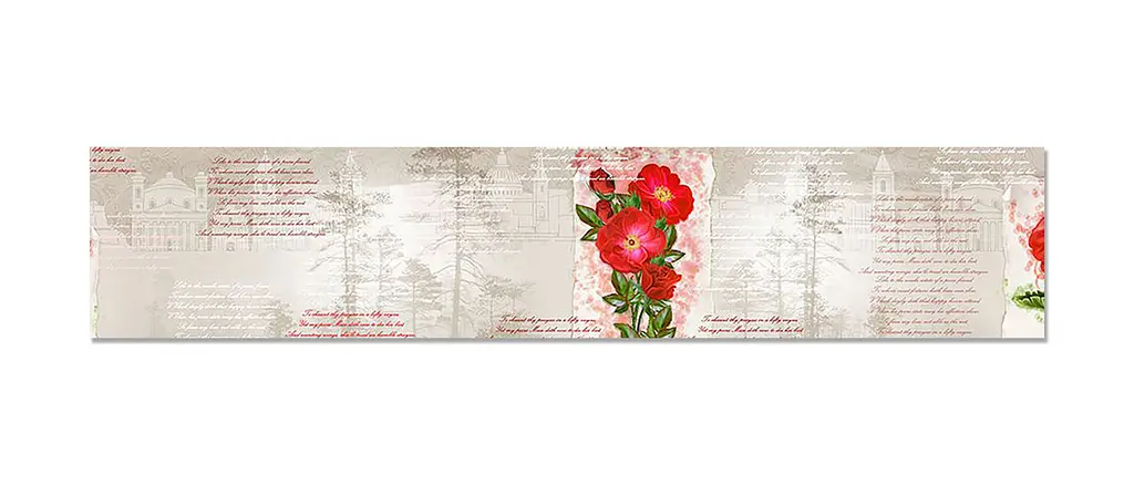 ПВХ кухонний фартух Червоні квіти самоклеючий текст рядки Квіти Бежевий 60*300 см Happy Pocket Z181548 - фото 6