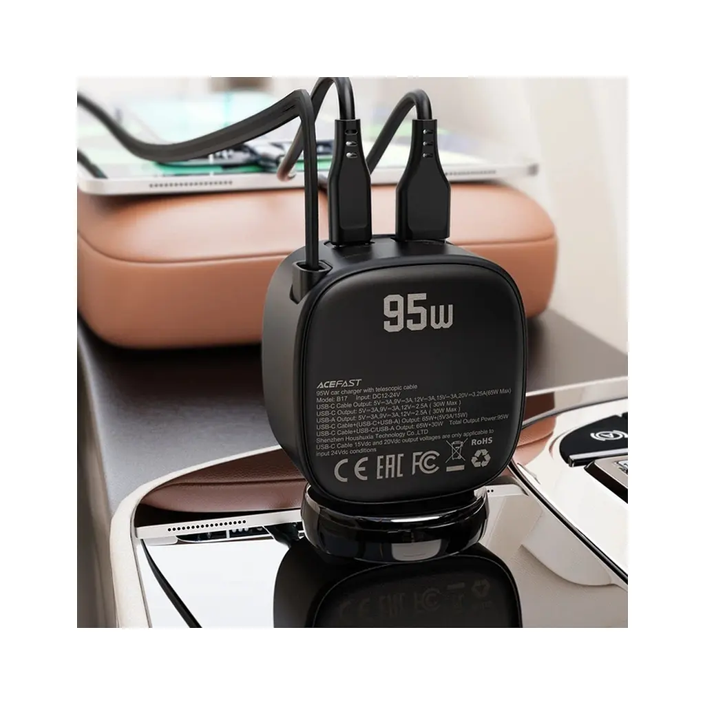 Зарядний пристрій Acefast 1xUSB-C PD95W + telescopic cable USB-C black (6974316285946) - фото 7