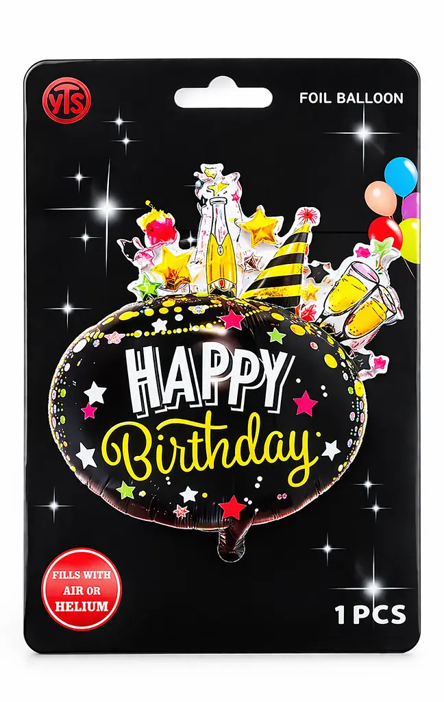 Фольгована кулька фігура “Happy Birthday Святкова вечірка” наповнення повітрям або гелієм для тематичних вечірок Чорний - фото 2