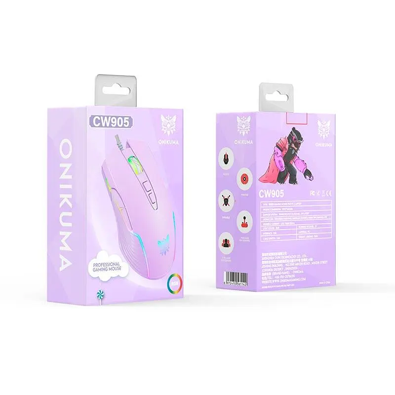 Миша Onikuma Gaming CW905 рожева дротова з підсвіткою - фото 2
