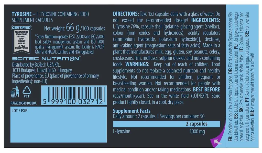 Амінокислота Scitec Nutrition Tyrosine 100 капсул - фото 2